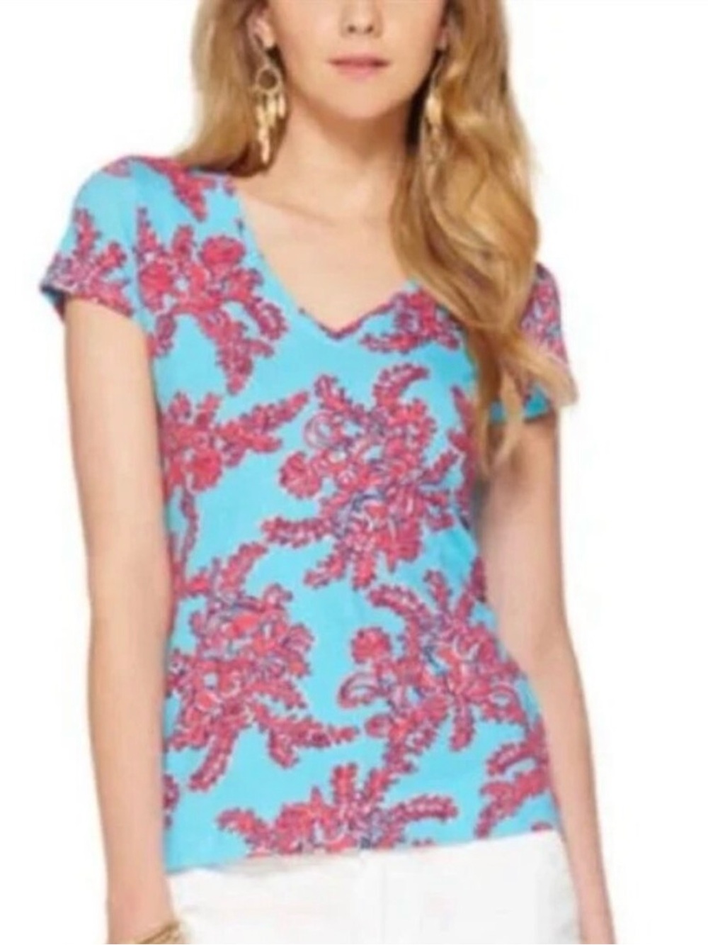 Lilly Pulitzer Michele Vneck t shirt in Rhode Island Reef NWOT